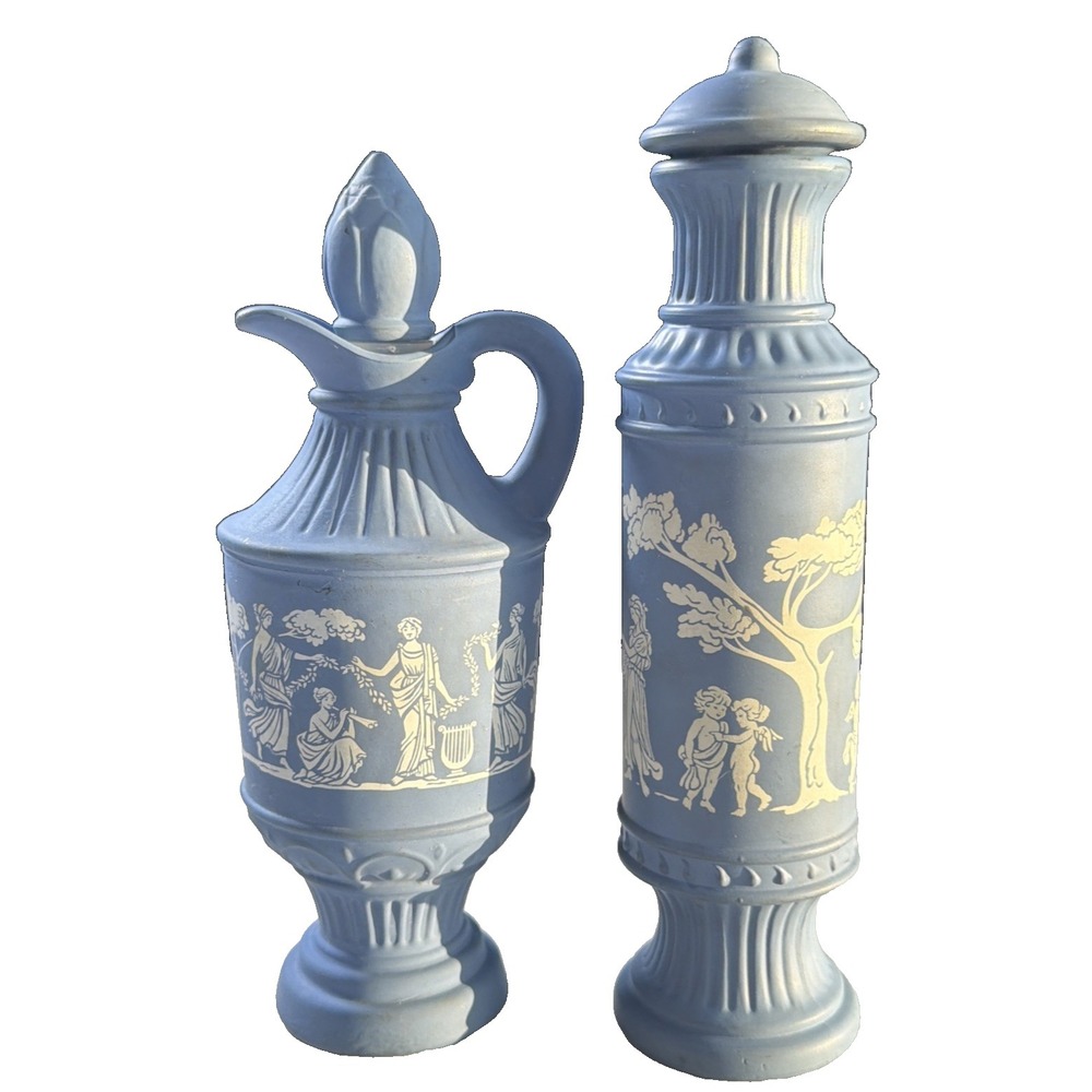 Set of 2 Avon Avonshire Jasperware style Perfume Bottle, Skin Bath Oil Decanters